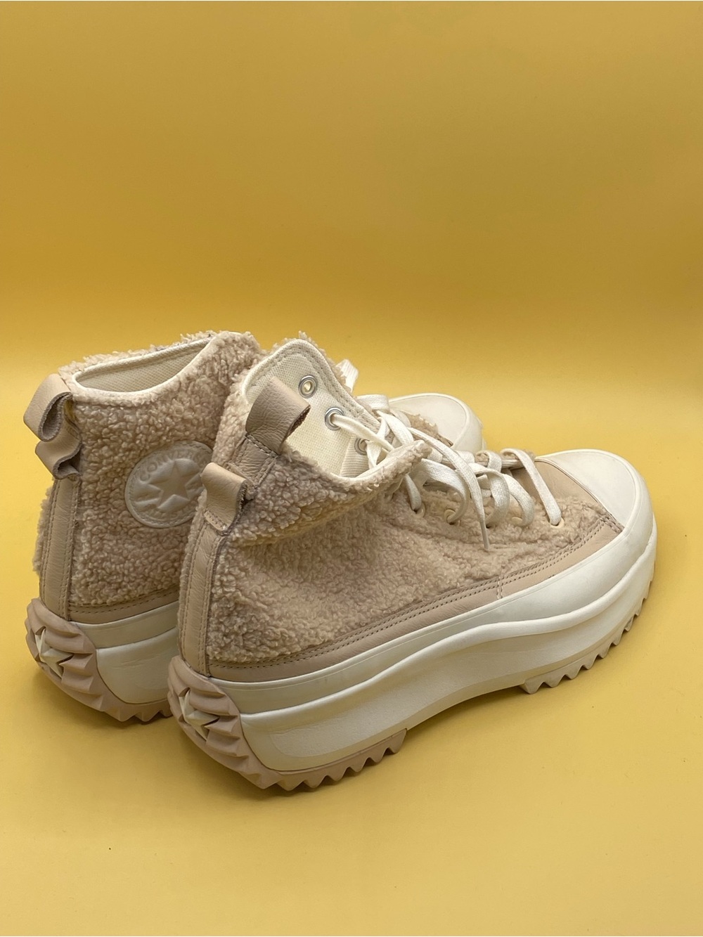 Converse Cream Sherpa High-Top Platform Sneakers - Picture 4 of 4